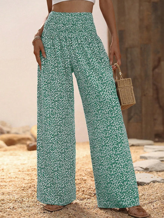 Lila | Elegante bloemenbroek met wijde pijpen