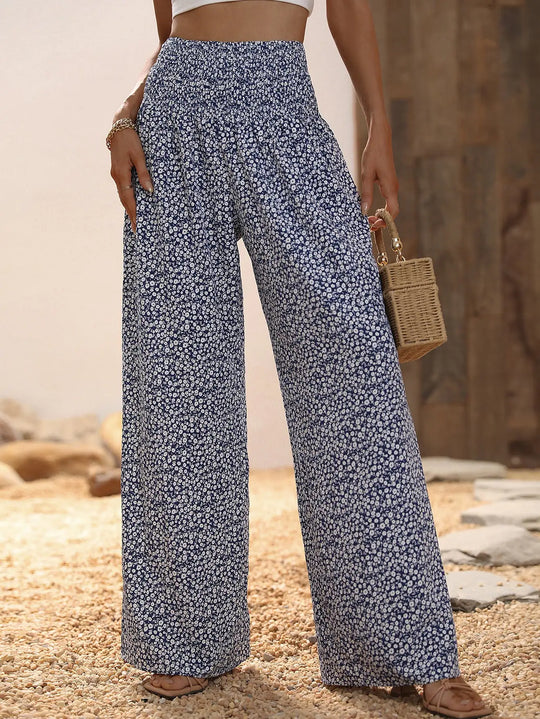 Lila | Elegante bloemenbroek met wijde pijpen